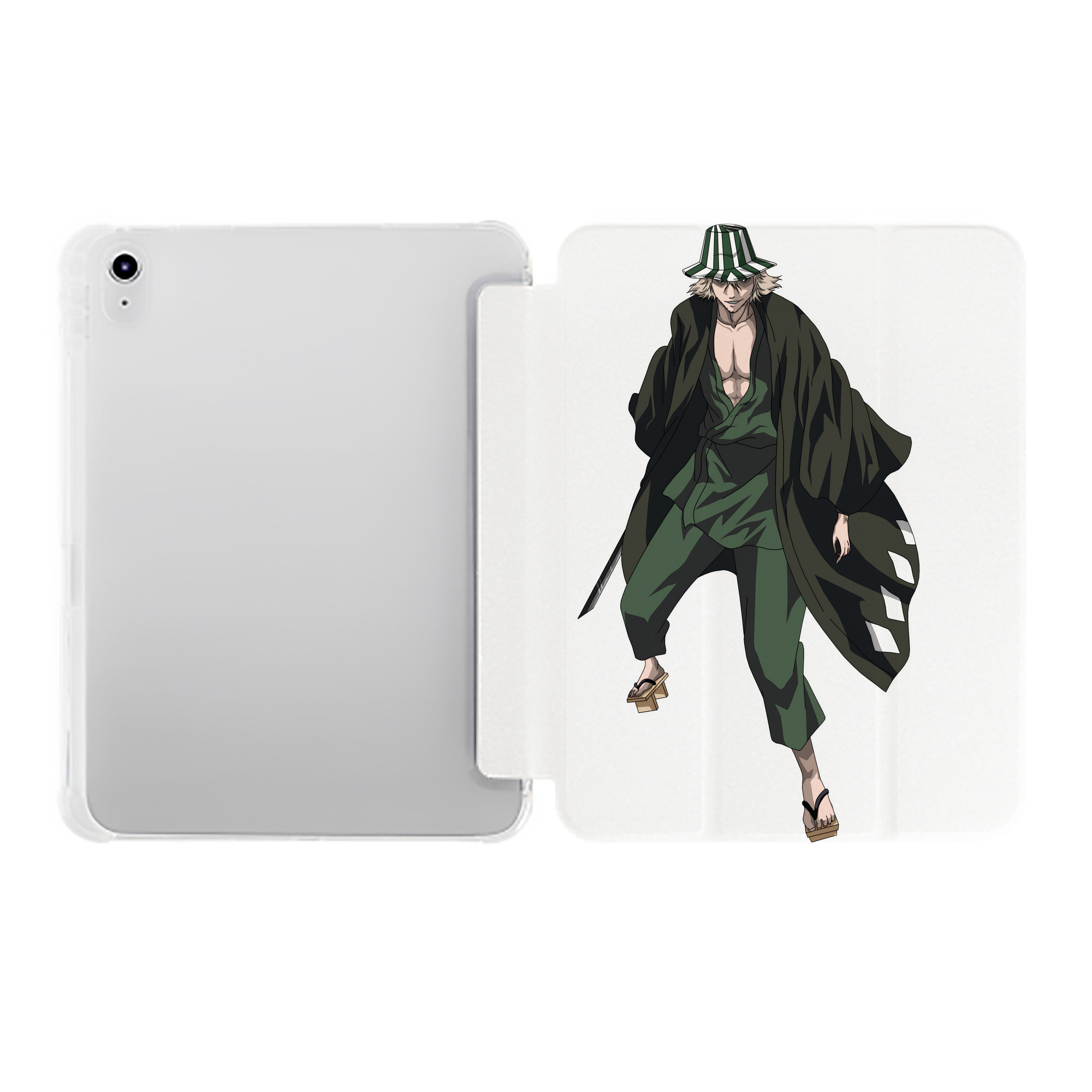 （画像用） "ブリーチ 浦原 喜助（うらはら きすけ） BLEACH Urahara Kisuke " IPad ケース ペン収納付き 三つ折りスタンド PUレザー×シリコン 対応機種9.5/10.5/10.9インチ